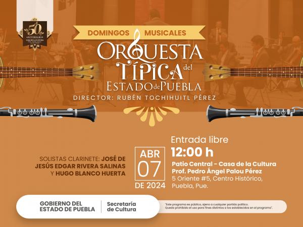 Alista Orquesta Típica del Estado de Puebla conciertos dominicales