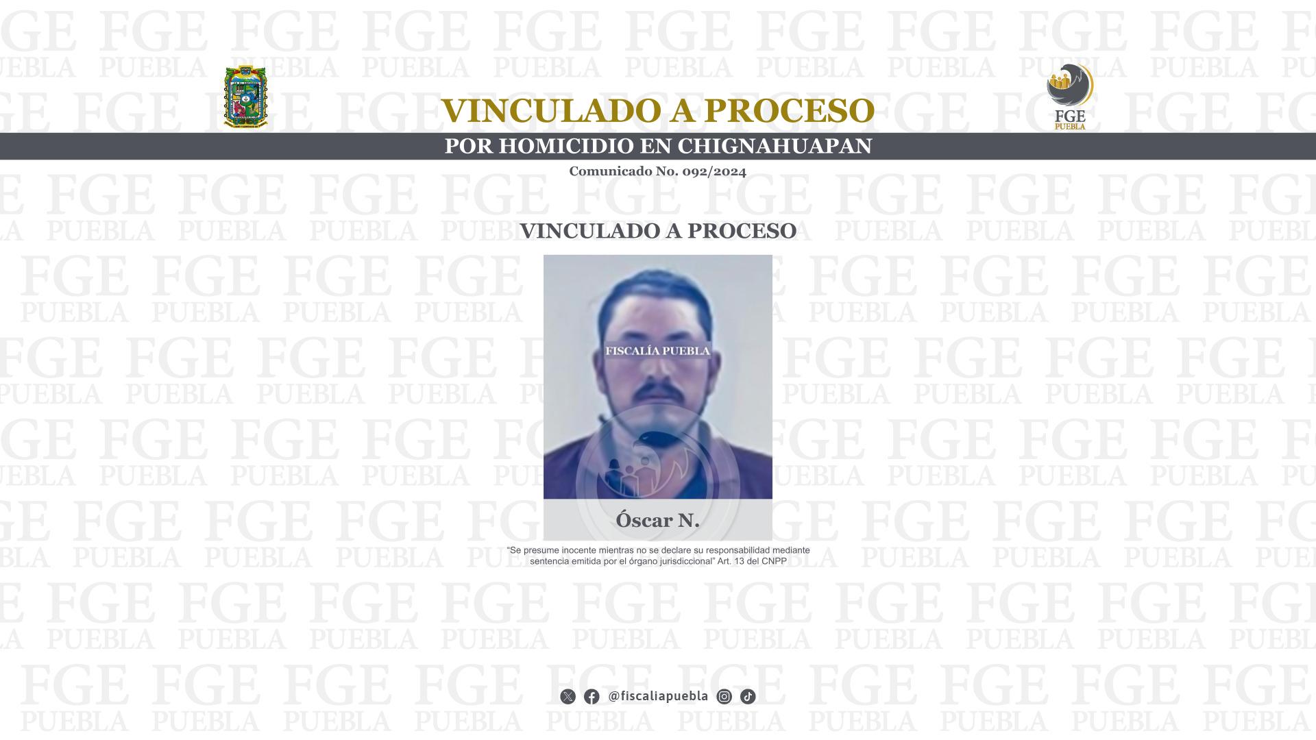 Vinculado a proceso por homicidio en Chignahuapan