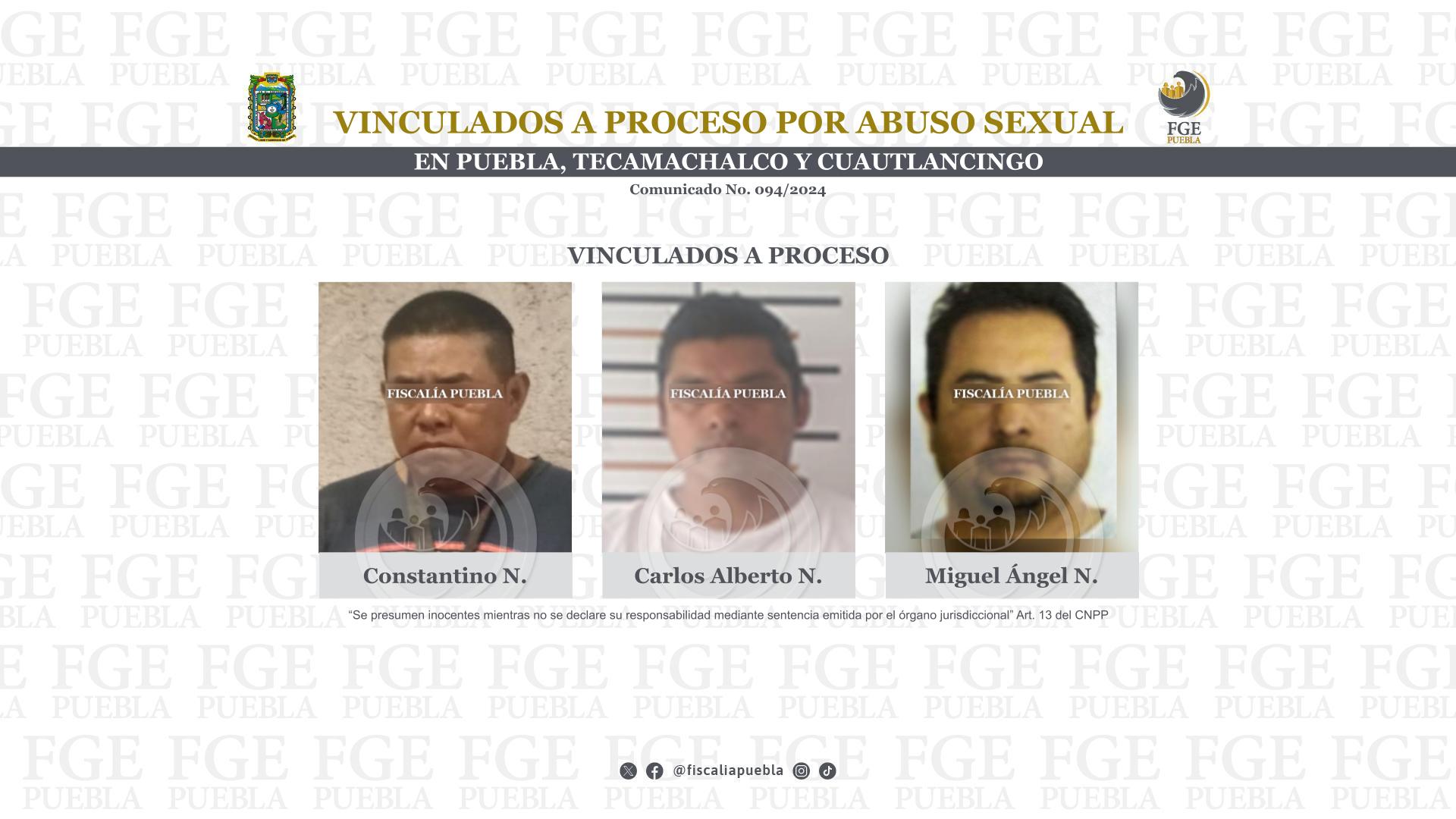 Vinculados a proceso por abuso sexual en Puebla, Tecamachalco y Cuautlancingo