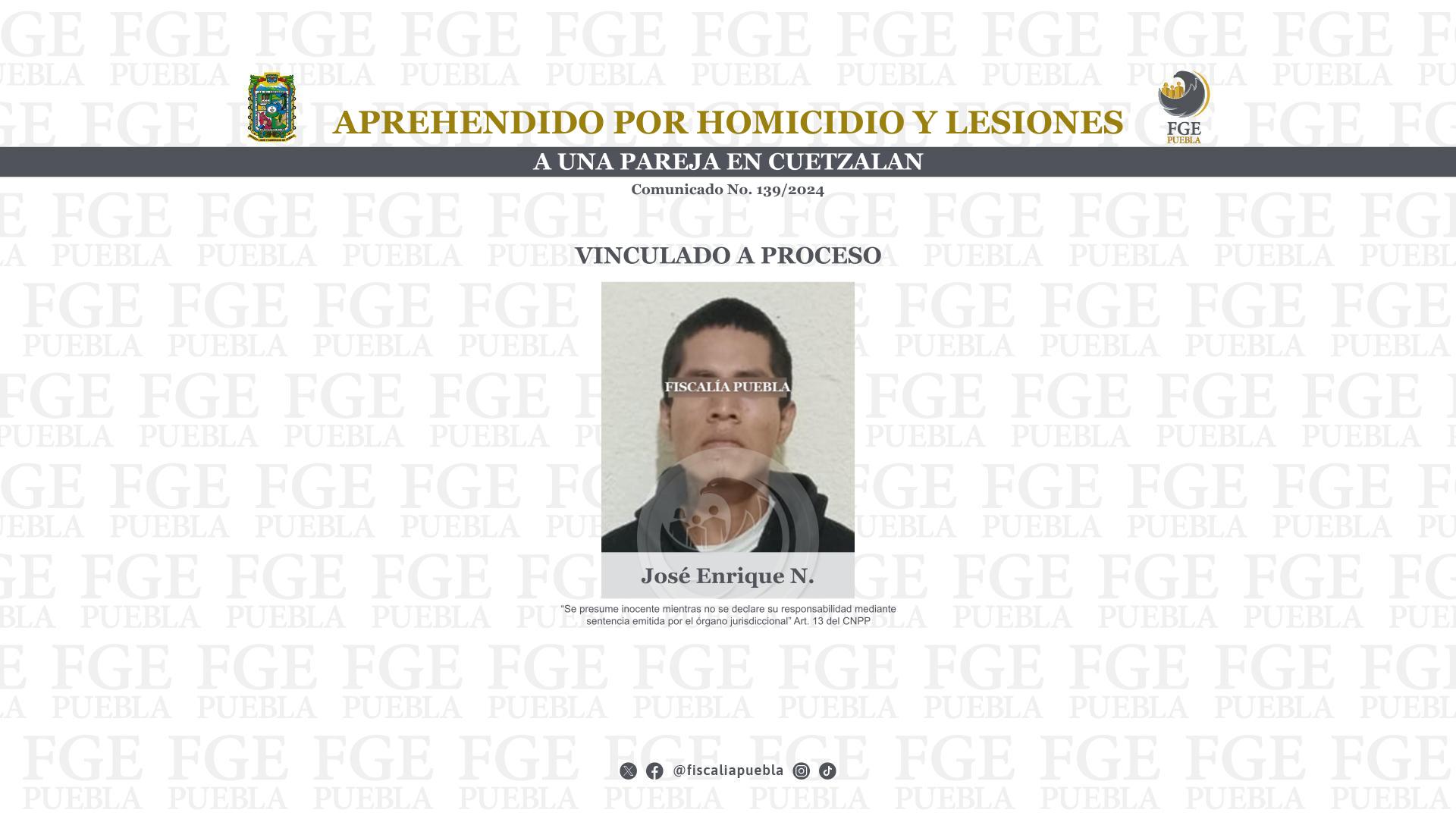 Aprehendido por homicidio y lesiones a una pareja en Cuetzalan